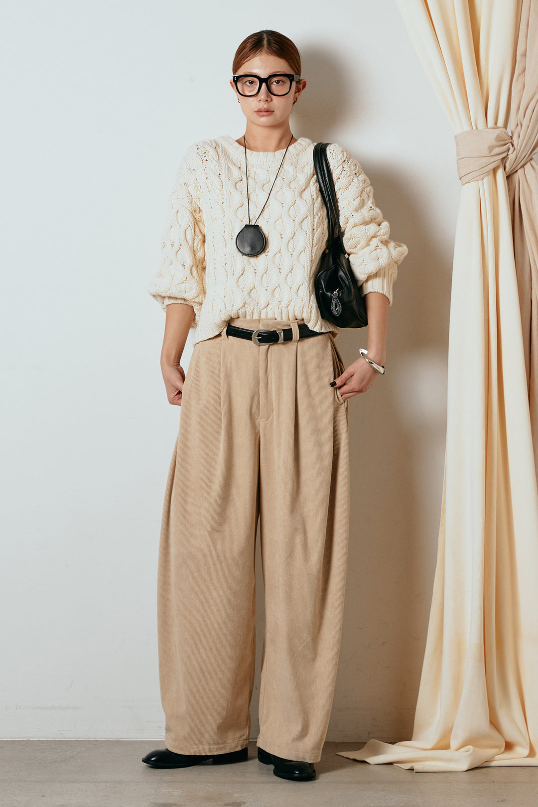 [SET]バルキーケーブルプルオーバー+コーデュロイサイドタックコクーンパンツ(2set)
