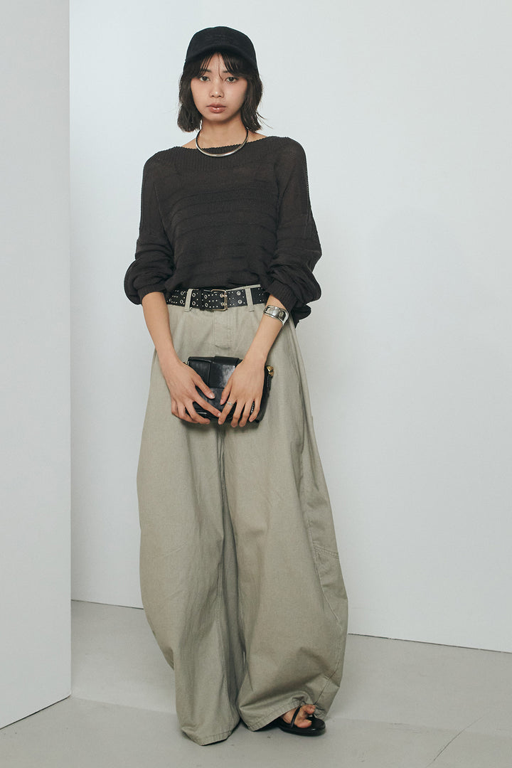 [SET]麻混リラックスニットトップス+ベルト付きカラーデニムパンツ(2set)