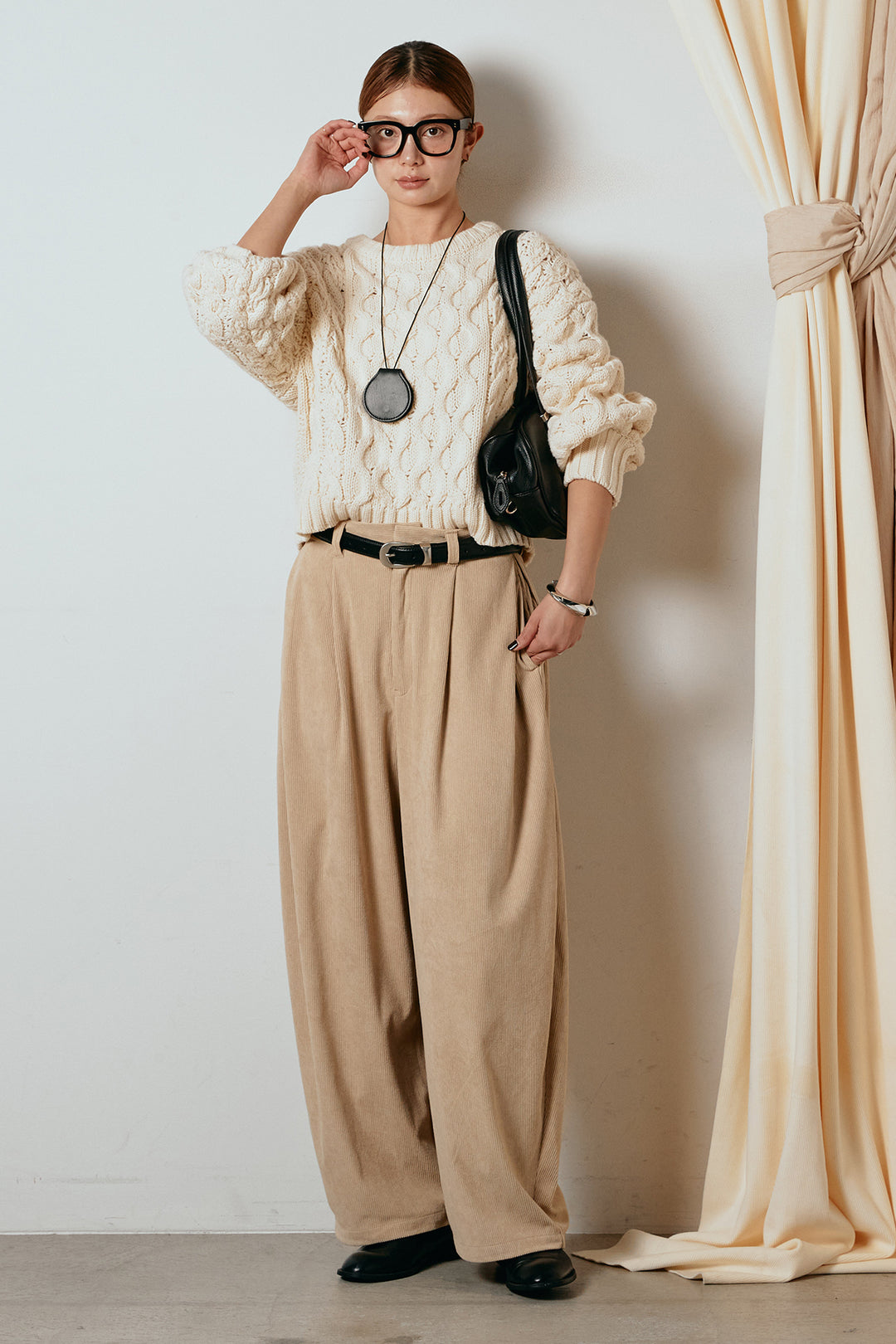 [SET]バルキーケーブルプルオーバー+コーデュロイサイドタックコクーンパンツ(2set)