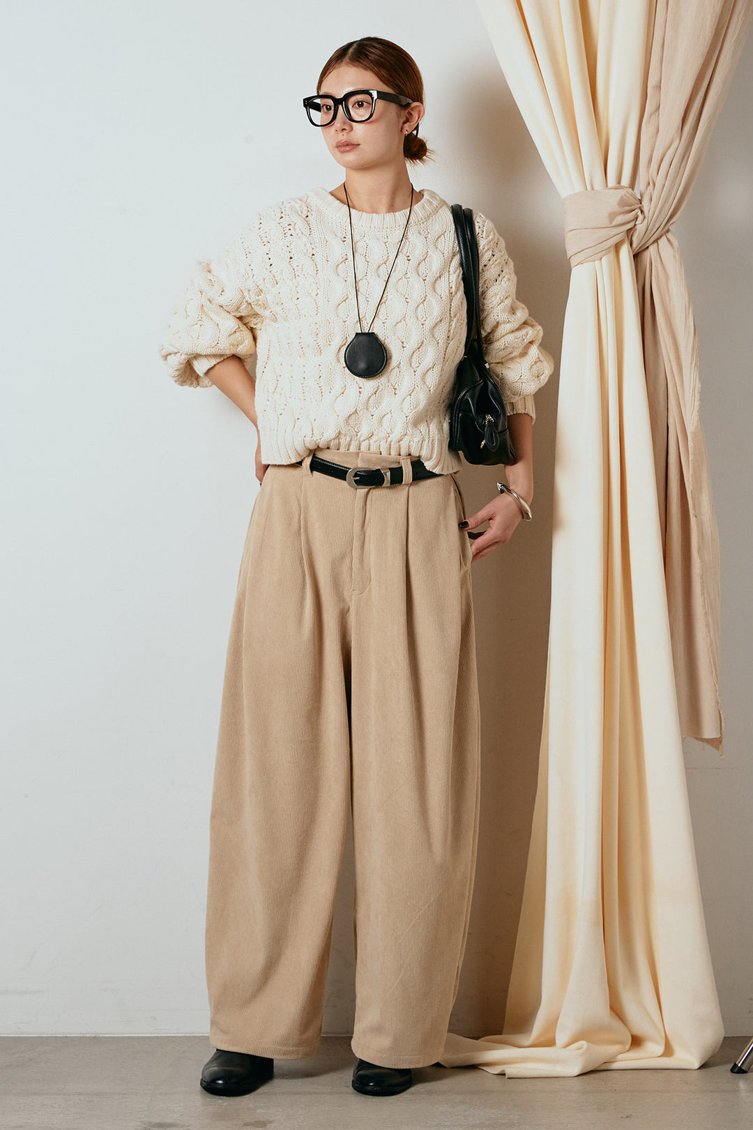 [SET]バルキーケーブルプルオーバー+コーデュロイサイドタックコクーンパンツ(2set)