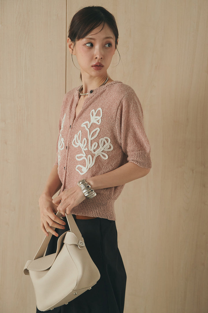 [SET]フロントテープデザイン半袖カーディガン+ベルトループデザインハイウエストタックパンツ(2set)