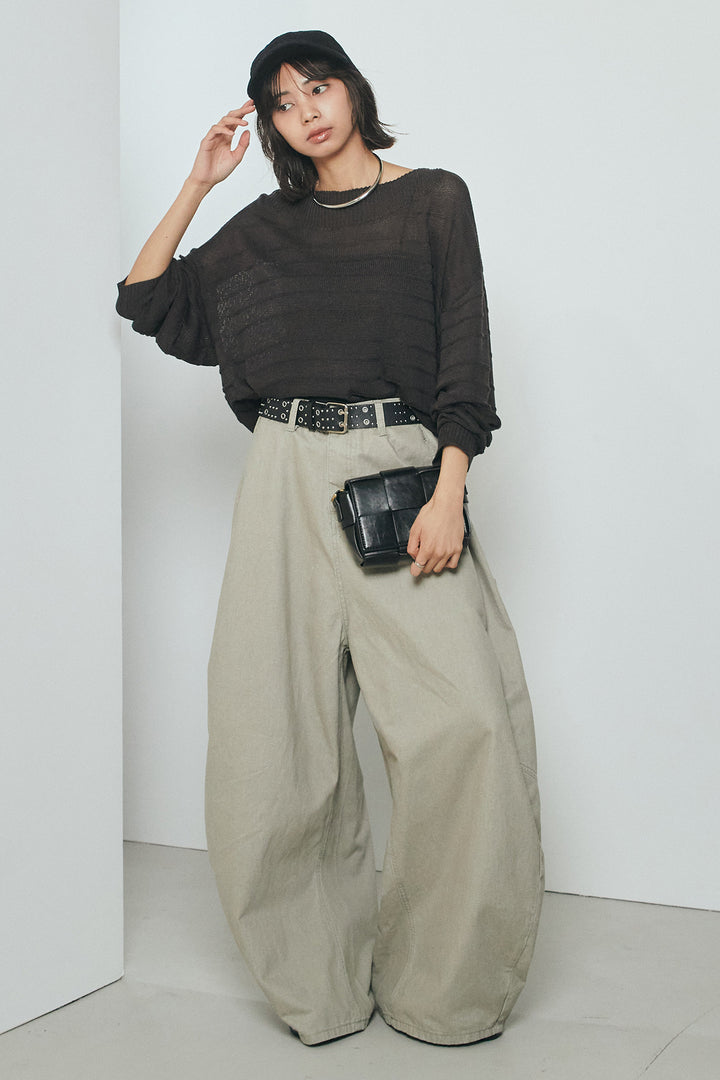 [SET]麻混リラックスニットトップス+ベルト付きカラーデニムパンツ(2set)