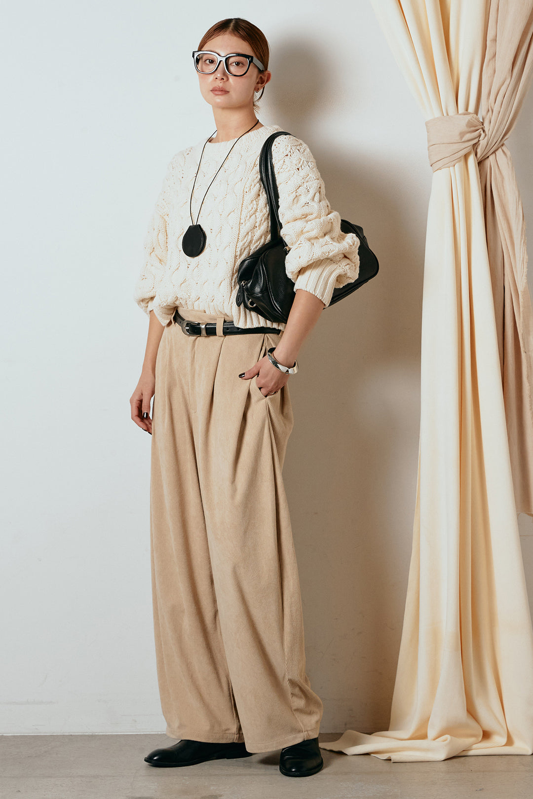 [SET]バルキーケーブルプルオーバー+コーデュロイサイドタックコクーンパンツ(2set)