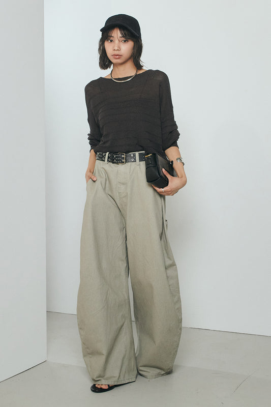 【着回しセット】[SET]麻混リラックスニットトップス+麻混リラックスニットトップス+ベルト付きカラーデニムパンツ(3set)