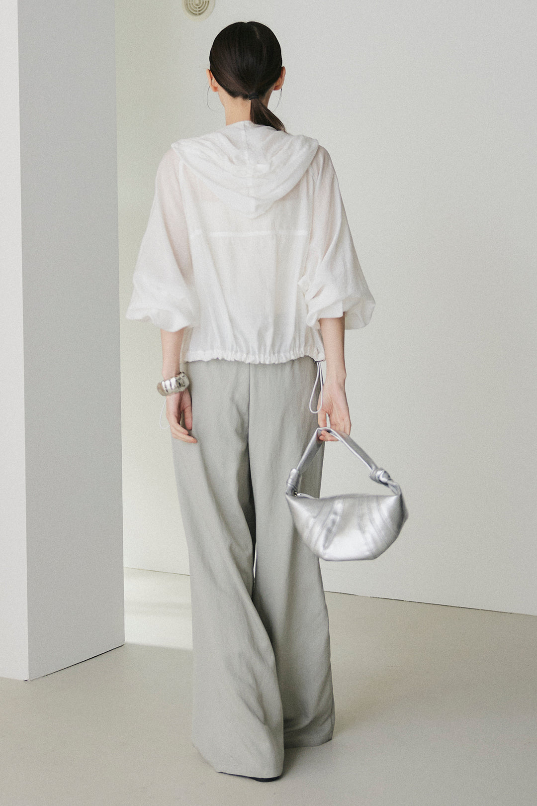 [SET]裾ドロストシアーWジップフーディーブルゾン+ウエスト折り返しワイドパンツ(2set)