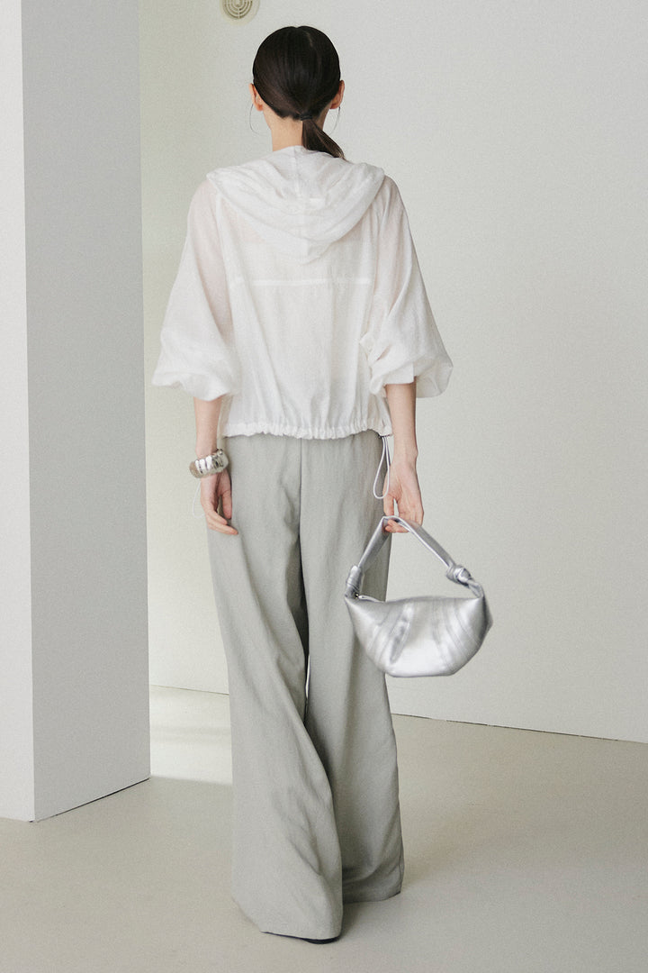 [SET]裾ドロストシアーWジップフーディーブルゾン+ウエスト折り返しワイドパンツ(2set)