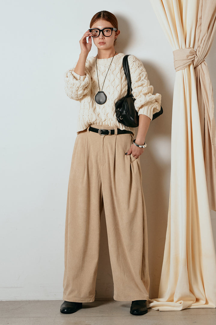 [SET]バルキーケーブルプルオーバー+コーデュロイサイドタックコクーンパンツ(2set)