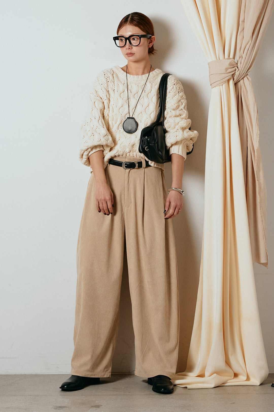 [SET]バルキーケーブルプルオーバー+コーデュロイサイドタックコクーンパンツ(2set)