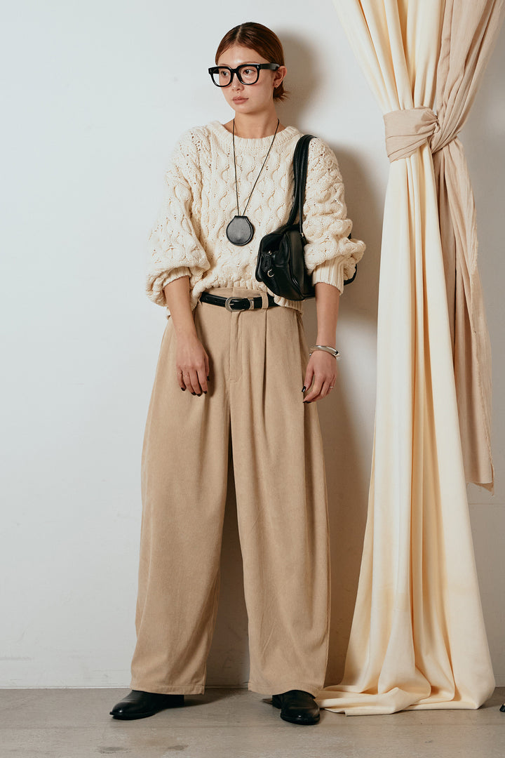 [SET]バルキーケーブルプルオーバー+コーデュロイサイドタックコクーンパンツ(2set)