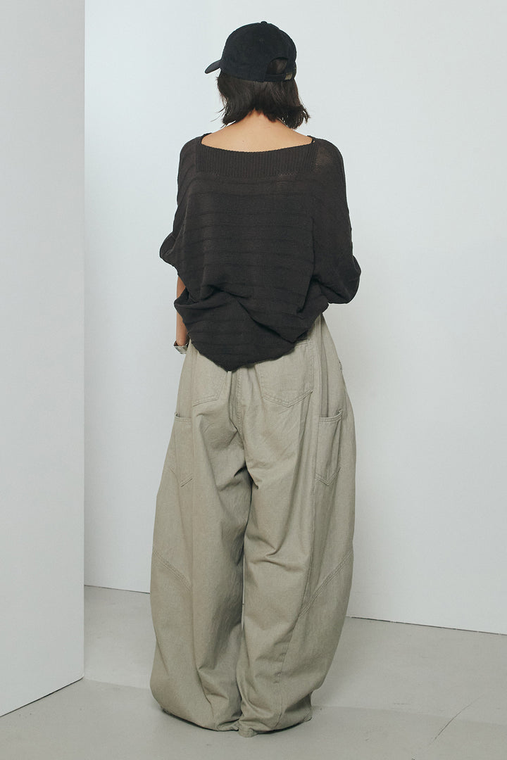 [SET]麻混リラックスニットトップス+ベルト付きカラーデニムパンツ(2set)