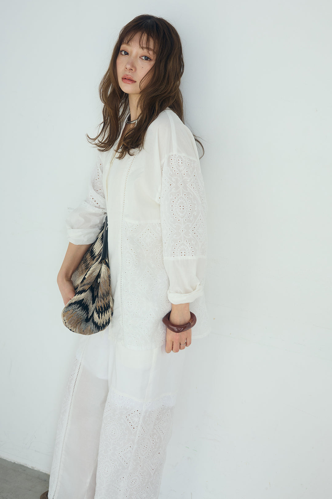 [SET]ローンレースオープンカラーシャツ+ローンレースイージーパンツ(2set)