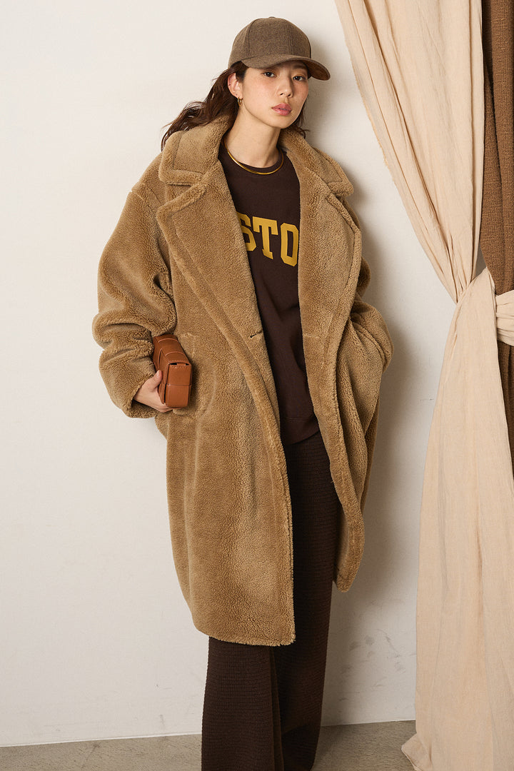 [SET]テディボアロングコート+ロゴデザインルーズスウェット+ワイドリブニットイージーパンツ(3set)