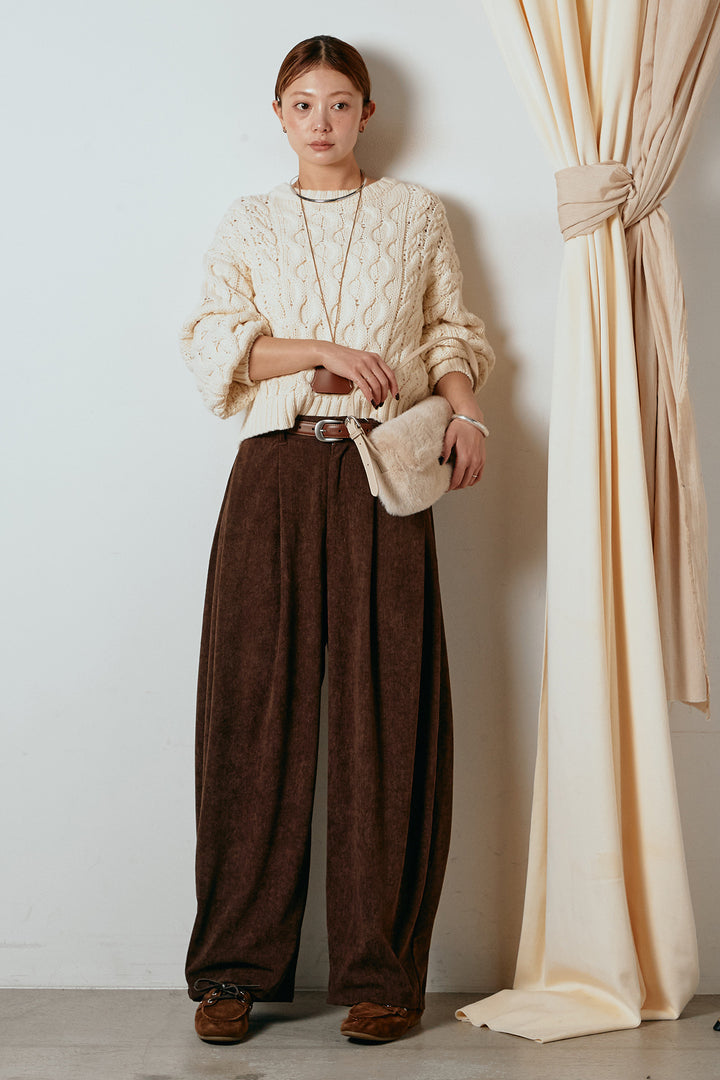 [SET]バルキーケーブルプルオーバー+コーデュロイサイドタックコクーンパンツ(2set)