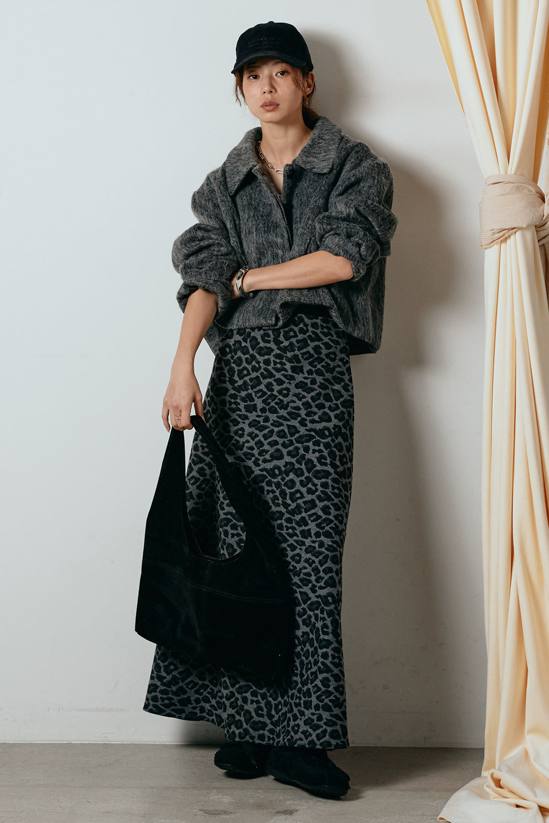 [SET]シャギーショートジャケット+レオパードロングスカート(2set)
