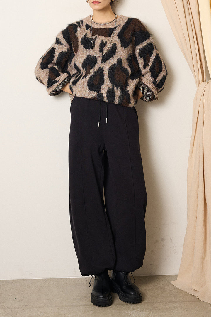 [SET]ルーズアニマルモヘアニットトップス+スウェットワイドカーブパンツ(2set)