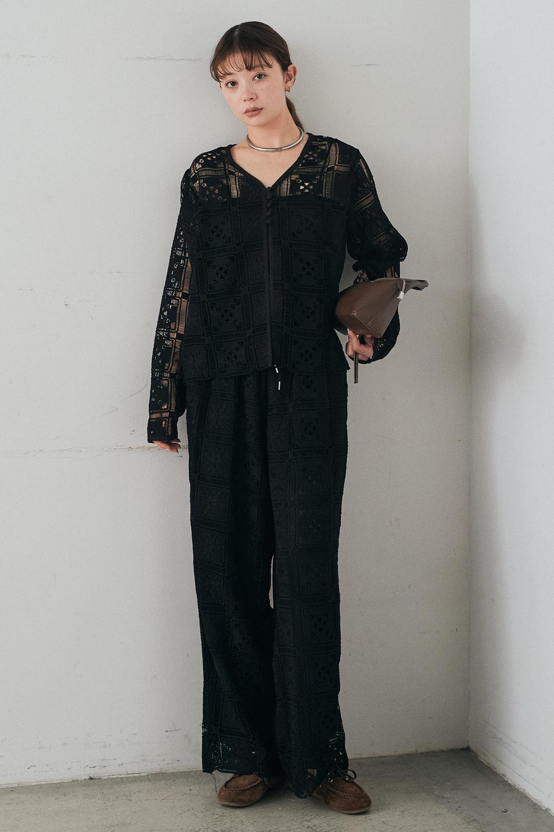 [SET]クロシェレースカーディガン+クロシェレースイージーパンツ(2set)