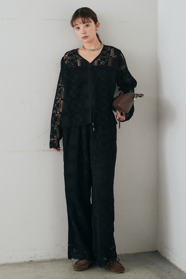 [SET]クロシェレースカーディガン+クロシェレースイージーパンツ(2set)