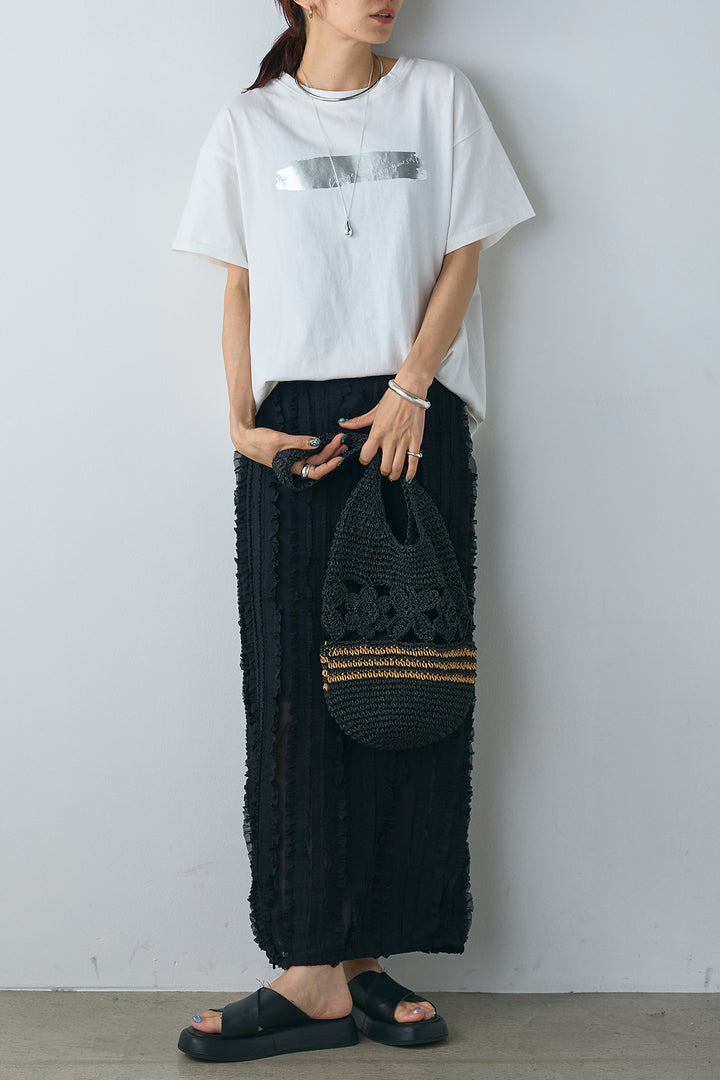 [SET]かすれ箔プリントTシャツ+ランダムカットフリルスカート(2set)