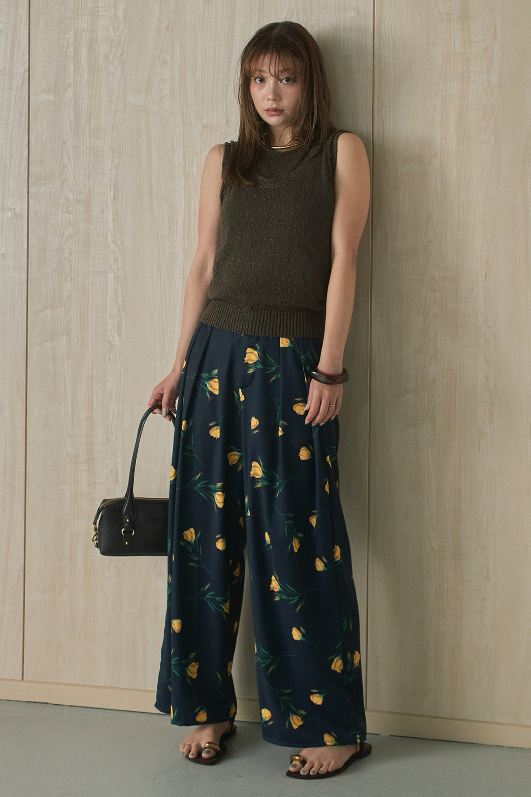 [SET]レイヤード風タンクトップ+オリジナルプリントタックワイドパンツ(2set)