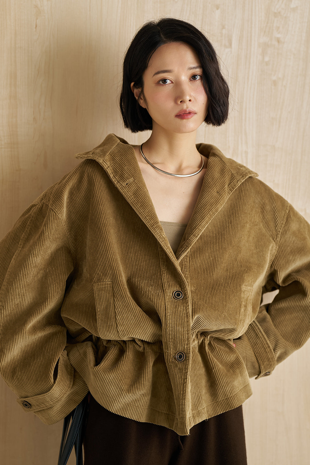 [SET]コーデュロイスタンドカラージャケット+リラックスニットショートパンツ(2set)