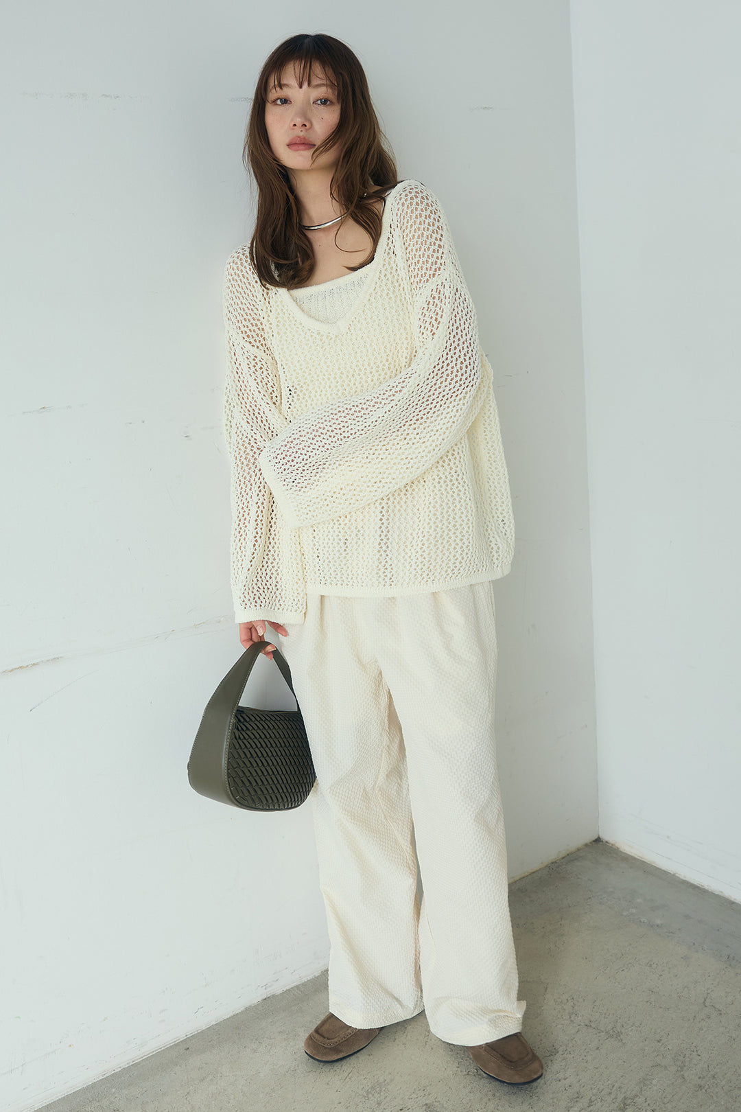 [SET]メッシュ編みビスチェセットVネックプルオーバー+シアサッカーイージーパンツ(2set)