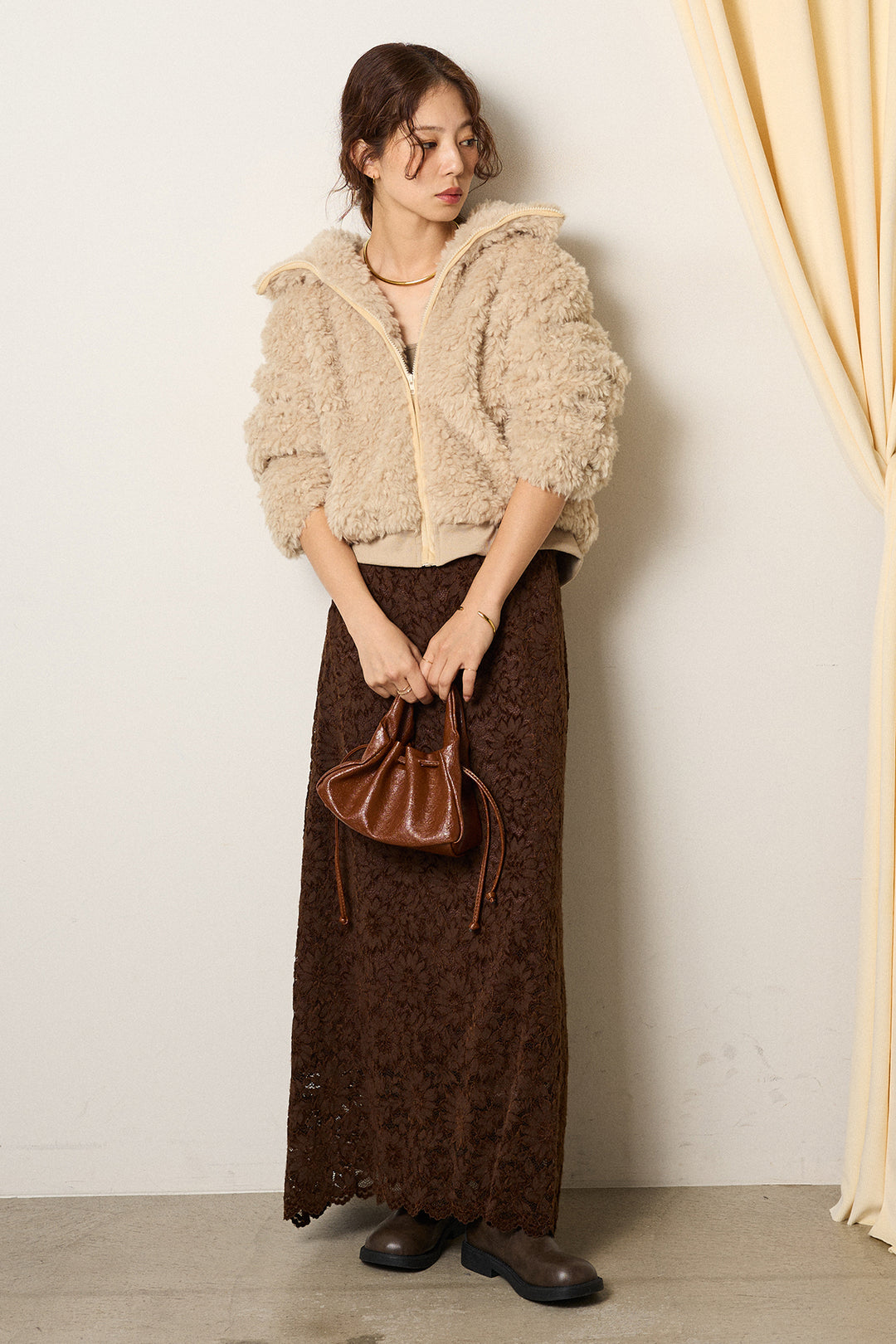 スタンドカラー裾リブボアブルゾン