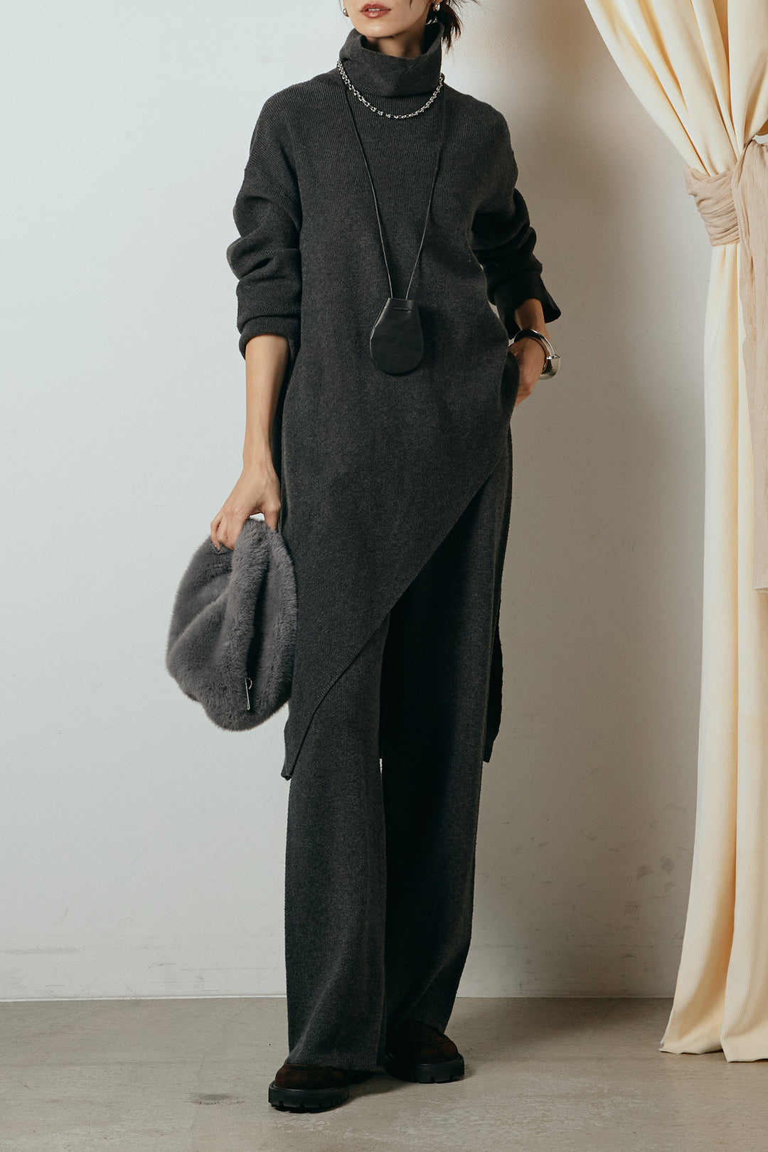 [SET]裾アシンメトリーニットSETUP