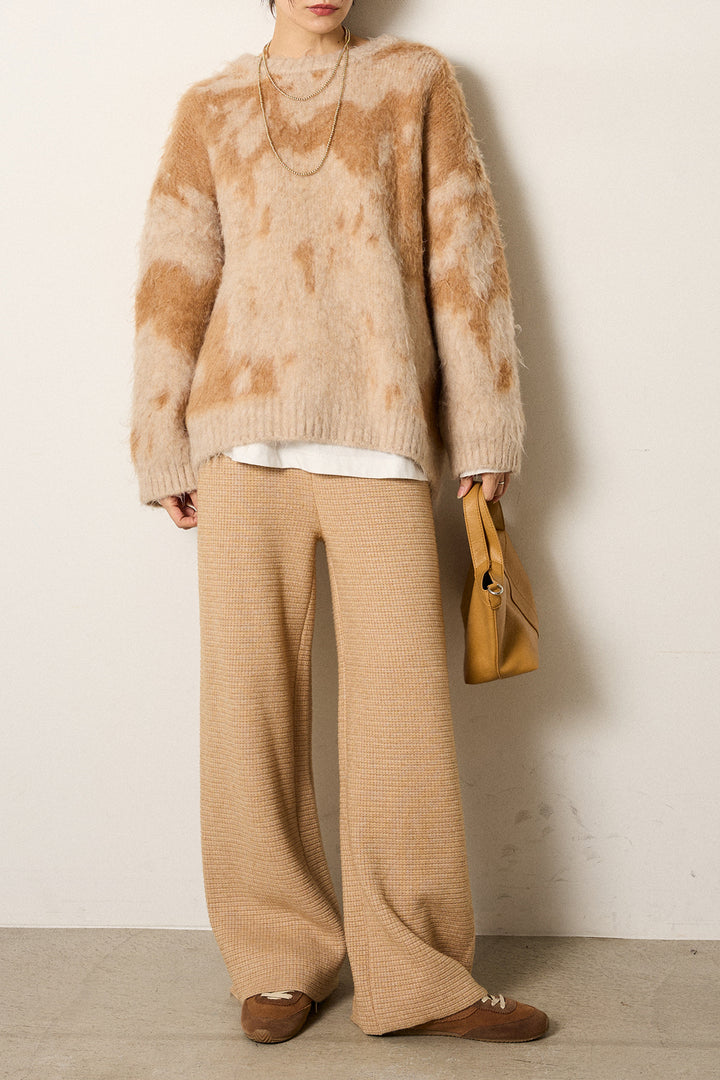[SET]モヘアタッチマーブルニット+ワイドリブニットイージーパンツ(2set)