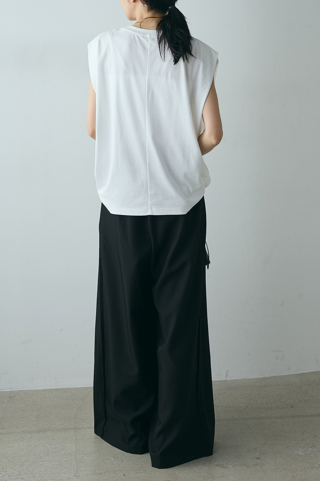[SET]チュールレイヤードフォトプリントTシャツ+ウエスト垂らしデザインワイドパンツ(2set)