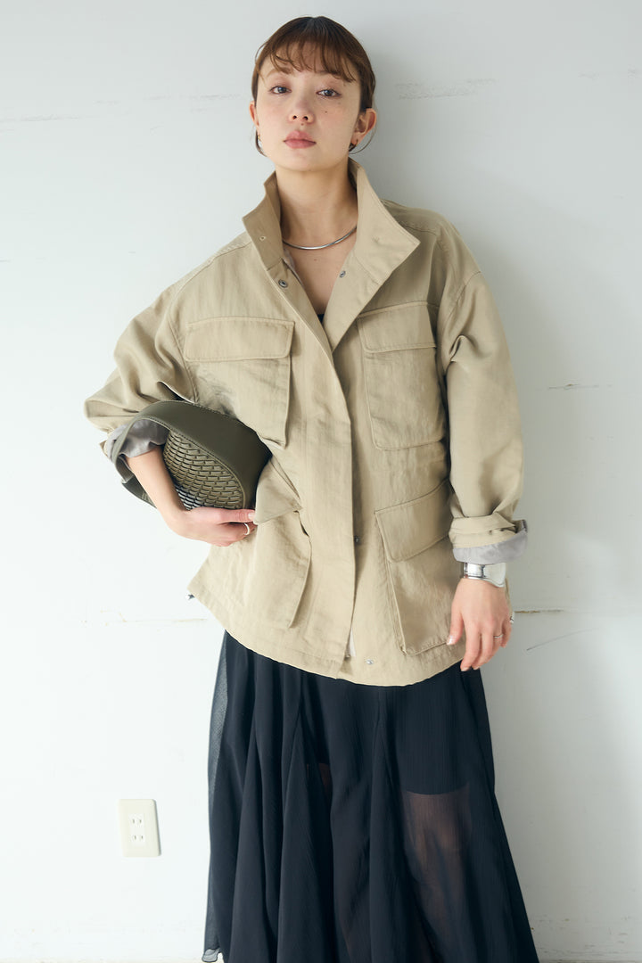 [SET]ナイロンツイルフィールドジャケット+シアーフリルキャミワンピース(2set)