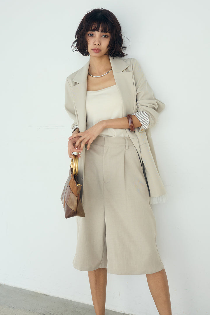 [SET]裾フリルダブルジャケット+ツイルタックハーフパンツ(2set)