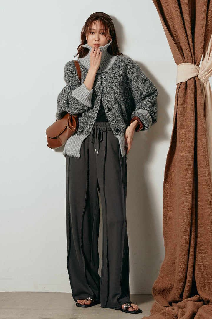 [SET]ハイネックミックスニットトップス+フロントラインデザインワイドスウェットパンツ(2set)