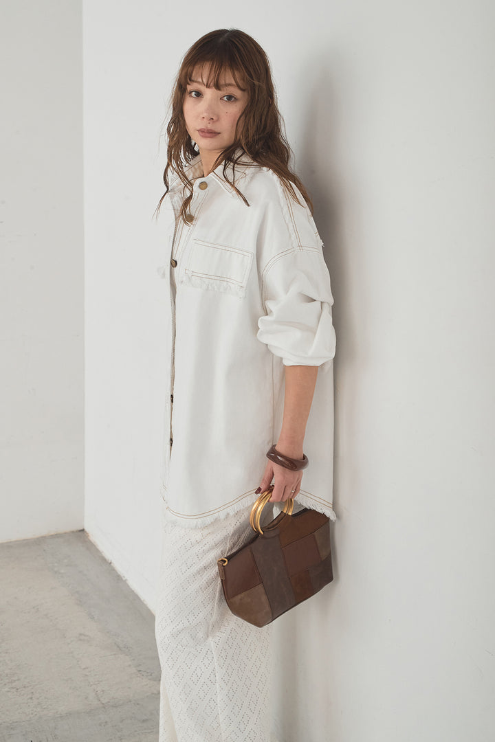 [SET]フリンジデニムジャケット+ダイヤ柄レースロングイージーパンツ(2set)