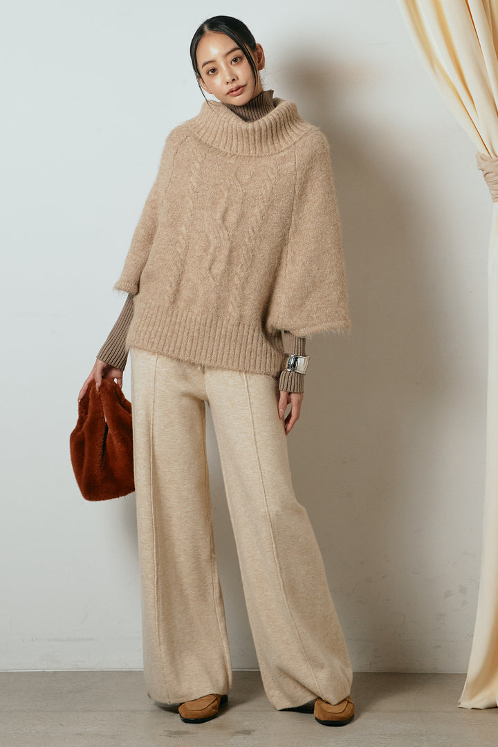 [SET]起毛ミディアムスリーブニットトップス+リブニットシームレスタートルプルオーバー+センターラインニットパンツ(3set)