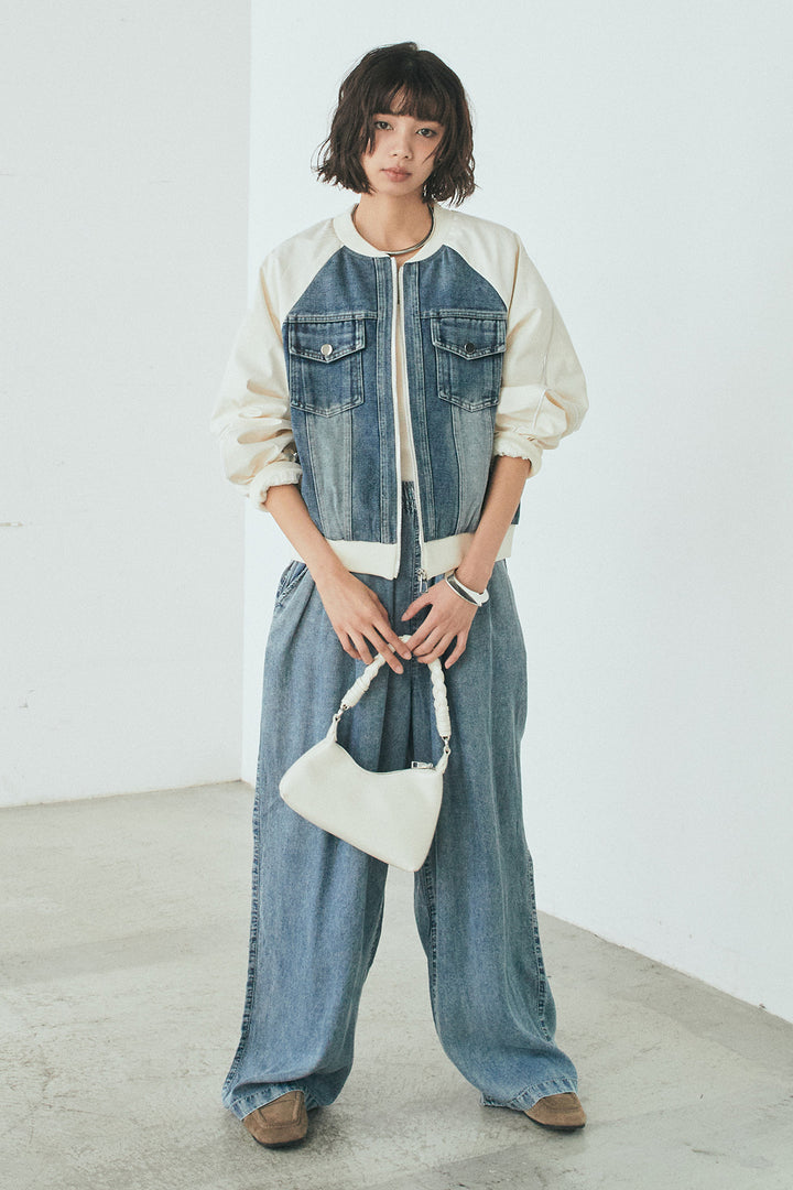 【着回しセット】[SET]テンセルデニムシャツ+テンセルデニムイージーワイドパンツ+ナイロンデニムドッキングブルゾン(3set)