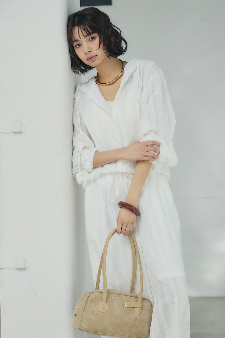 [SET]ストライプジャガードフードシャツ+ストライプジャガードロングイージーパンツ(2set)