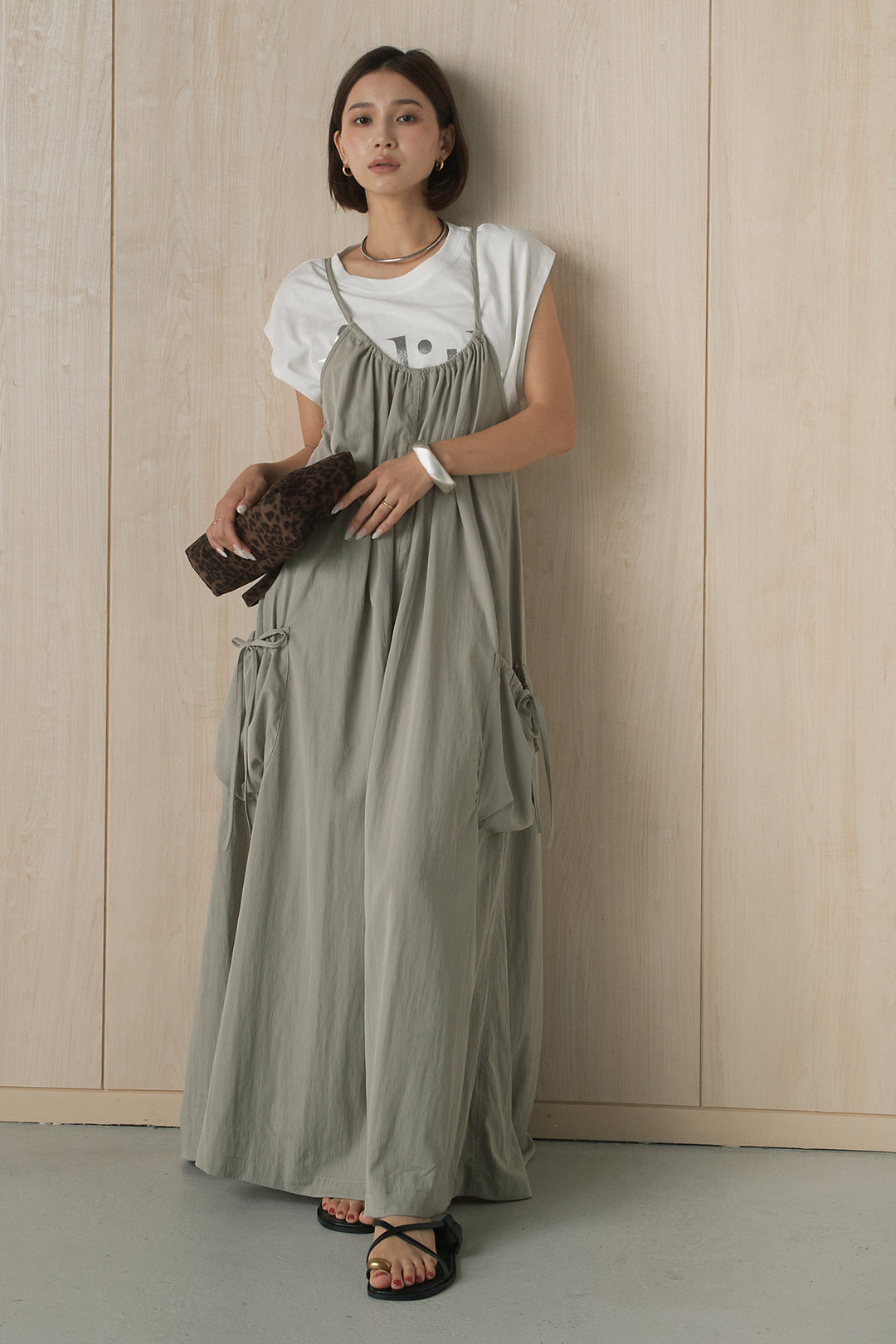 [SET]ビッグロゴプリントTシャツ+ポケット付きワッシャーキャミワンピ(2set)