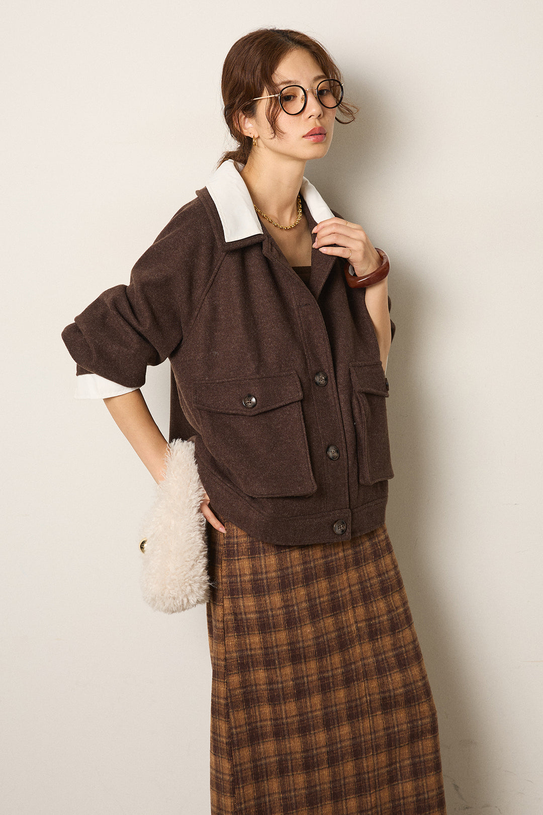 衿レイヤードフェイクウールジャケット