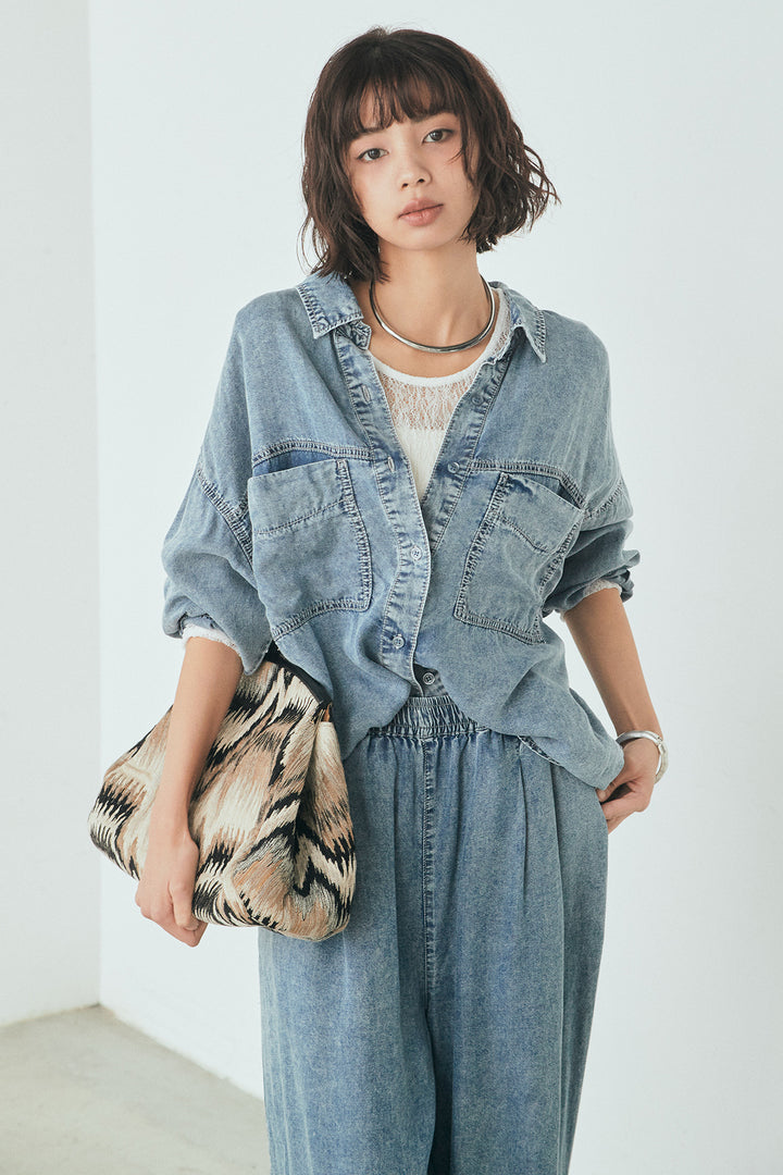 [SET]テンセルデニムシャツ+テンセルデニムイージーワイドパンツ(2set)