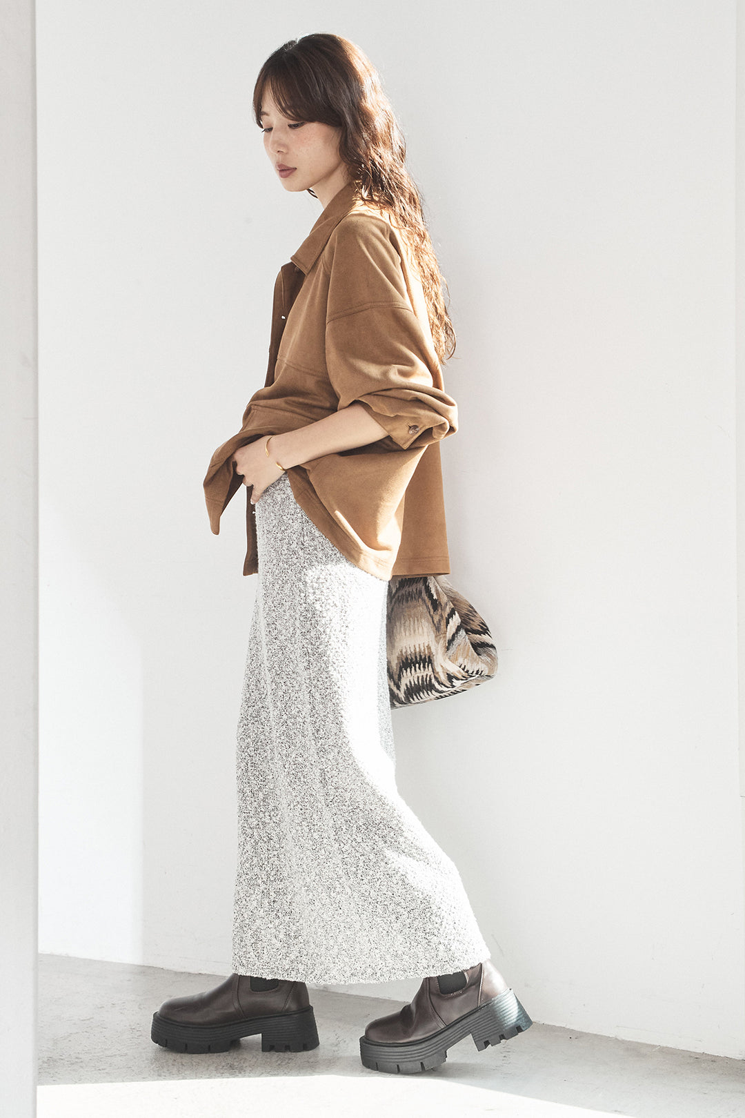 [SET]デカポケスエポンジャケット+ツイード風MIXスラブスカート(2set)