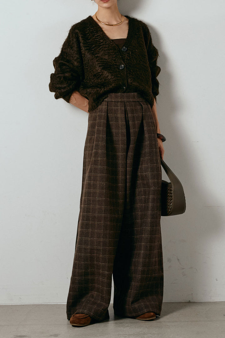 起毛ボタンニットカーディガン/コーヒー