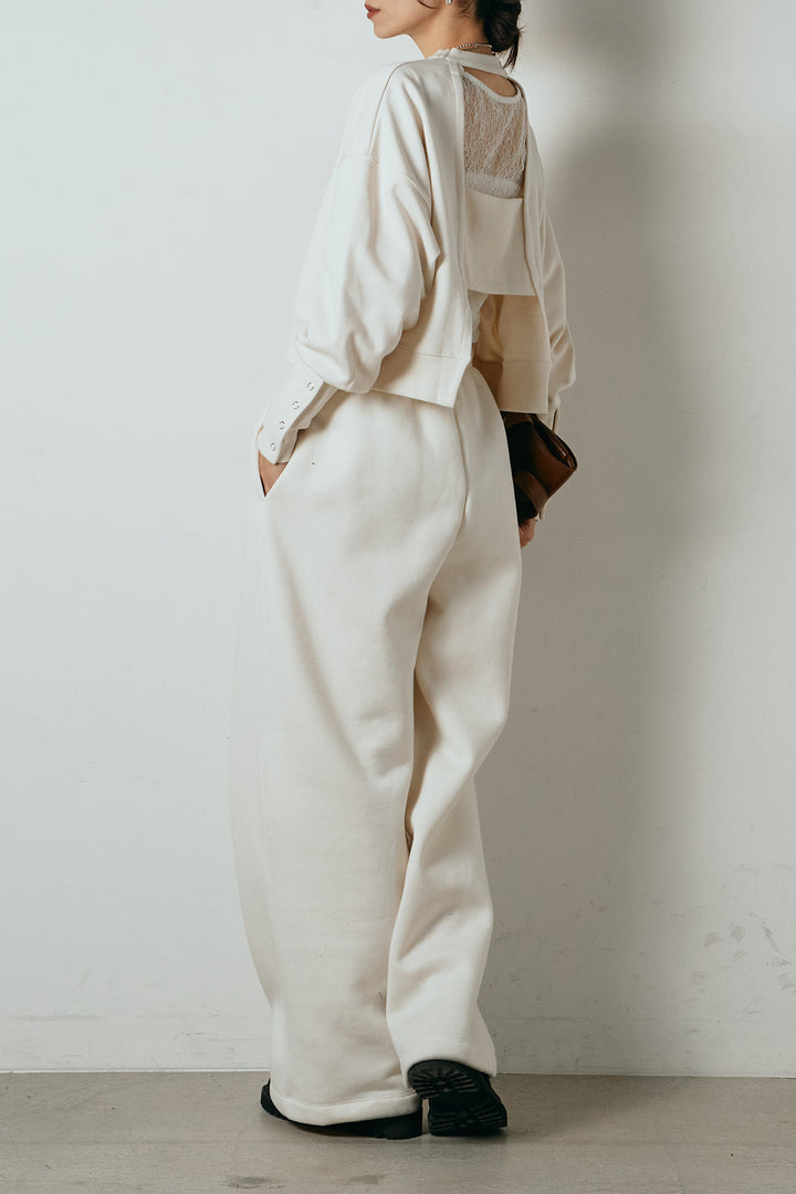 [SET]裏毛バックオープンプルオーバー+裏起毛スウェットワイドパンツ(2set)