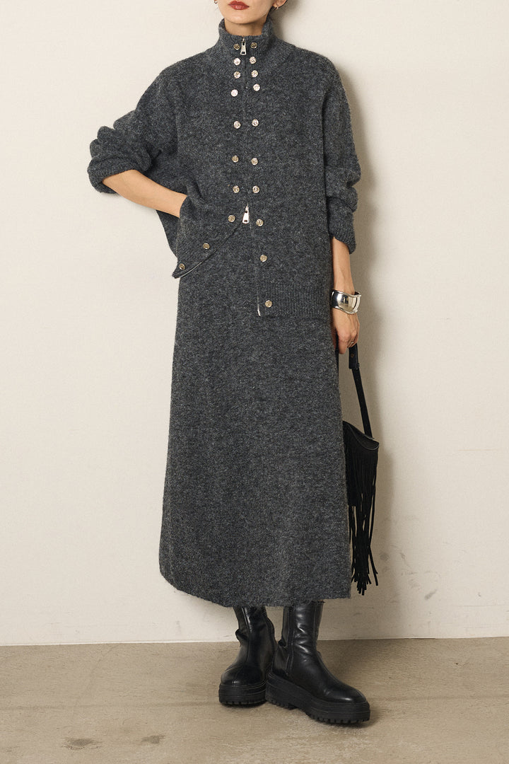 [SET]ハイネックメタルプレートニットスカートSETUP