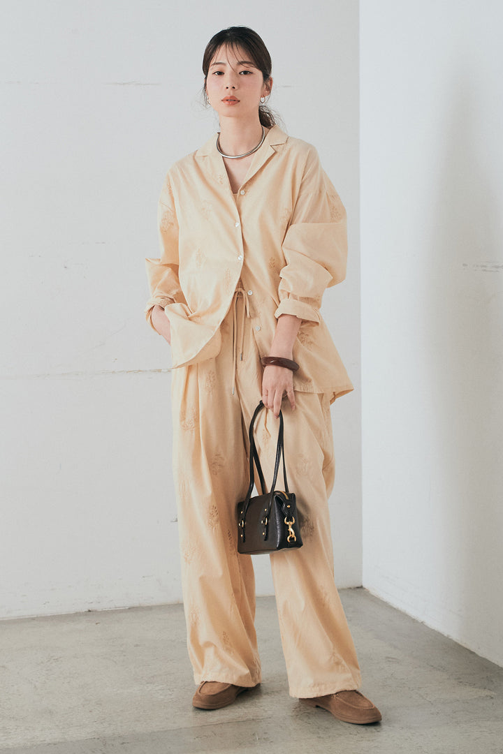 [SET]刺繍ローンオープンカラーシャツ+刺繍ローンタックイージーパンツ(2set)