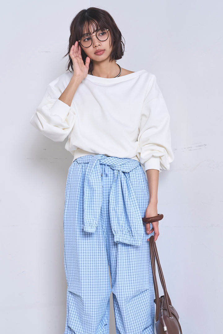 [SET]ワンショルスウェットプルオーバー+チェックウエスト巻きジョガーパンツ(2set)