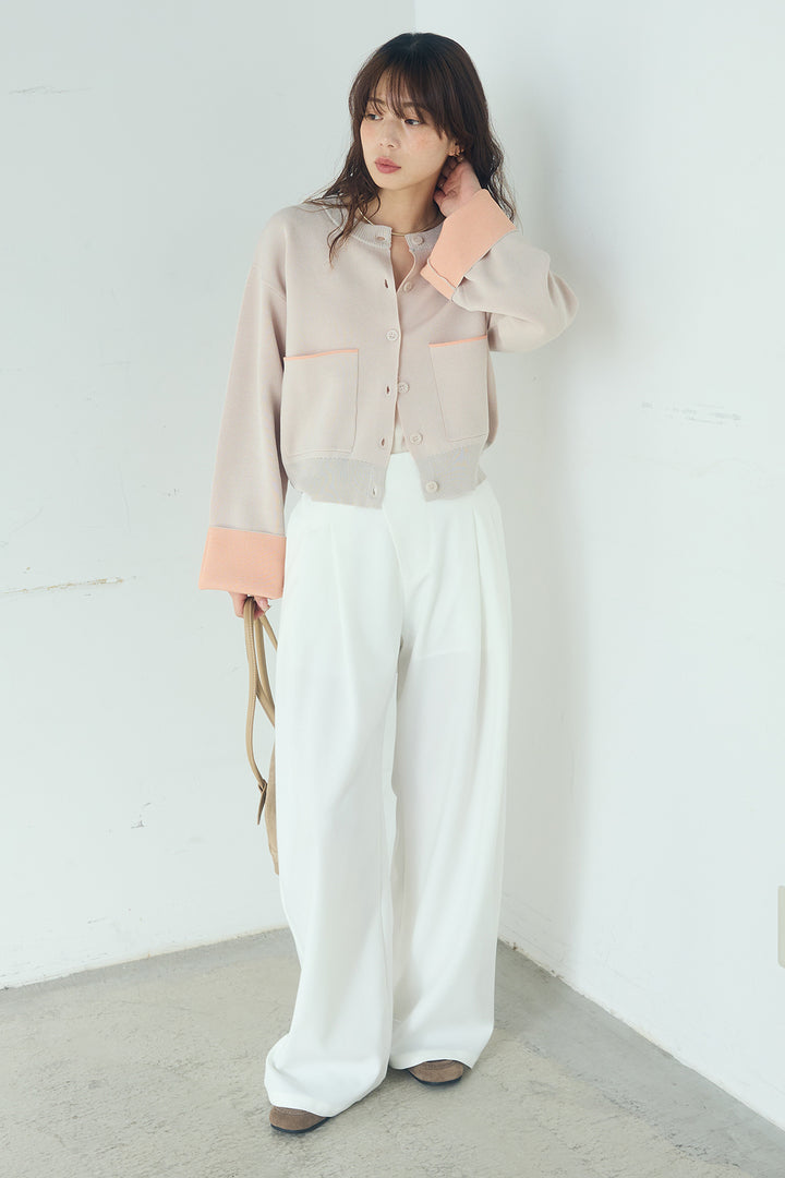 [SET]レーヨンポリダブルフェイスカーディガン+サイドベルトタック入りスラックス(2set)