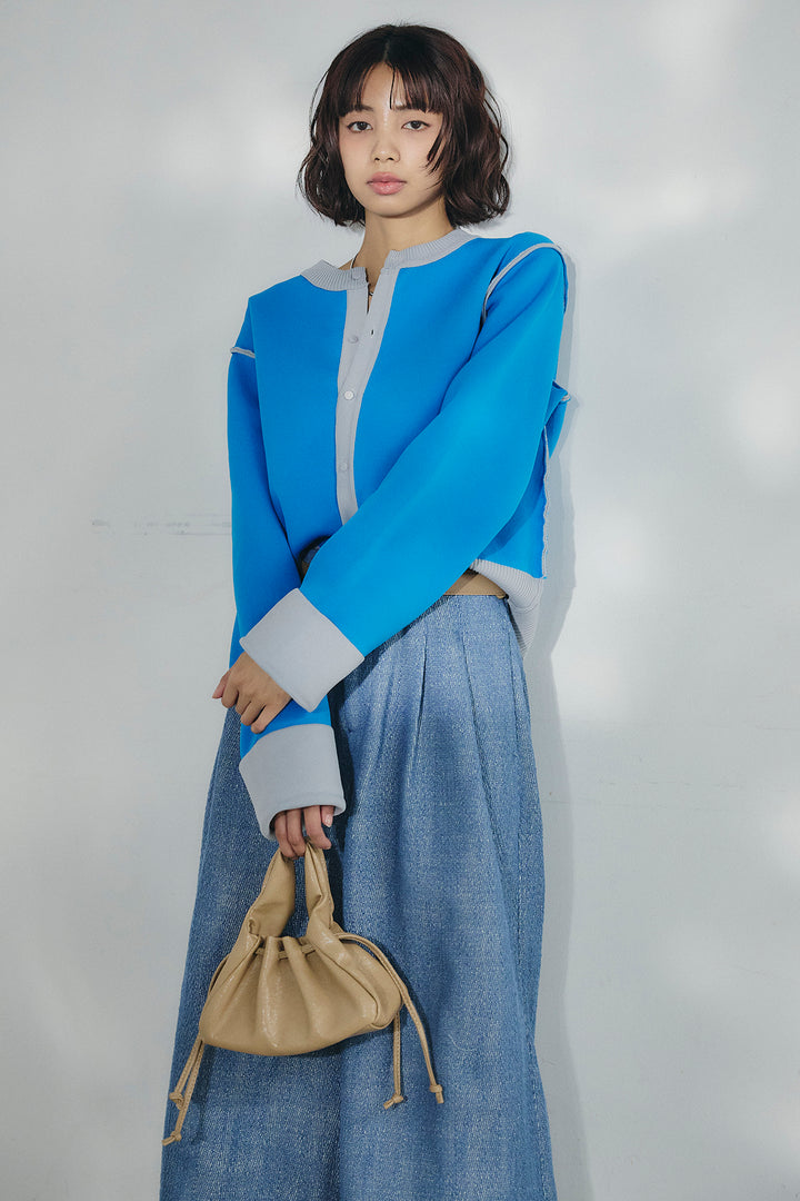 [SET]リバーシブル配色ニットカーディガン+デニムライクヘリンボーンタックパンツ(2set)