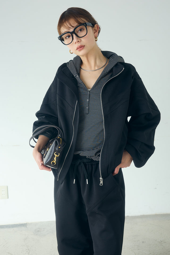 [SET]マルチ切り替えドルマンブルゾン+ランダムタックデザインワイドパンツ+ボーダーフーディーロンT(3set)