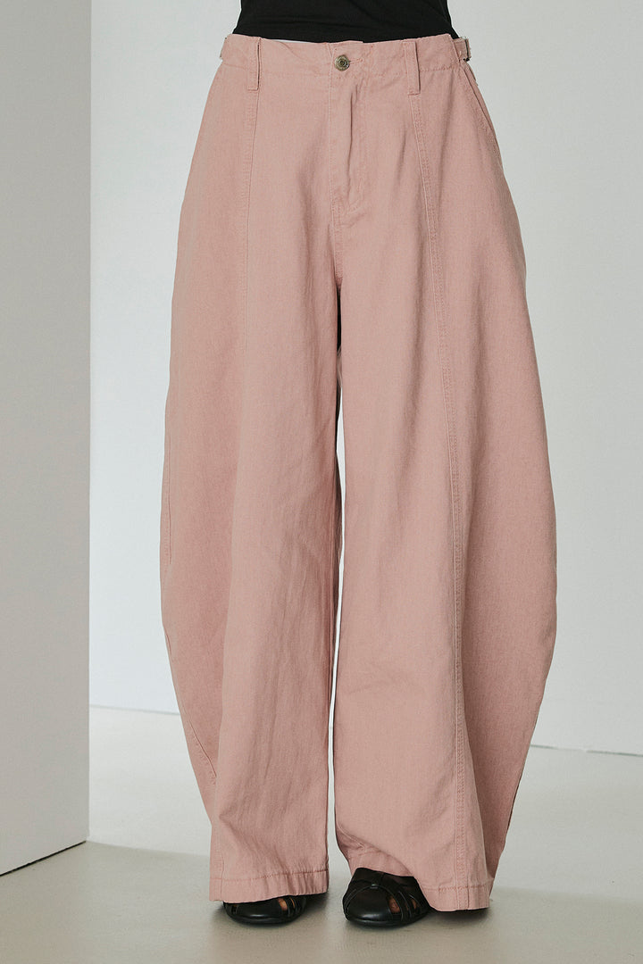 [SET]ケープカラーナイロンブラウス+サイドベルトカーブワイドパンツ(2set)