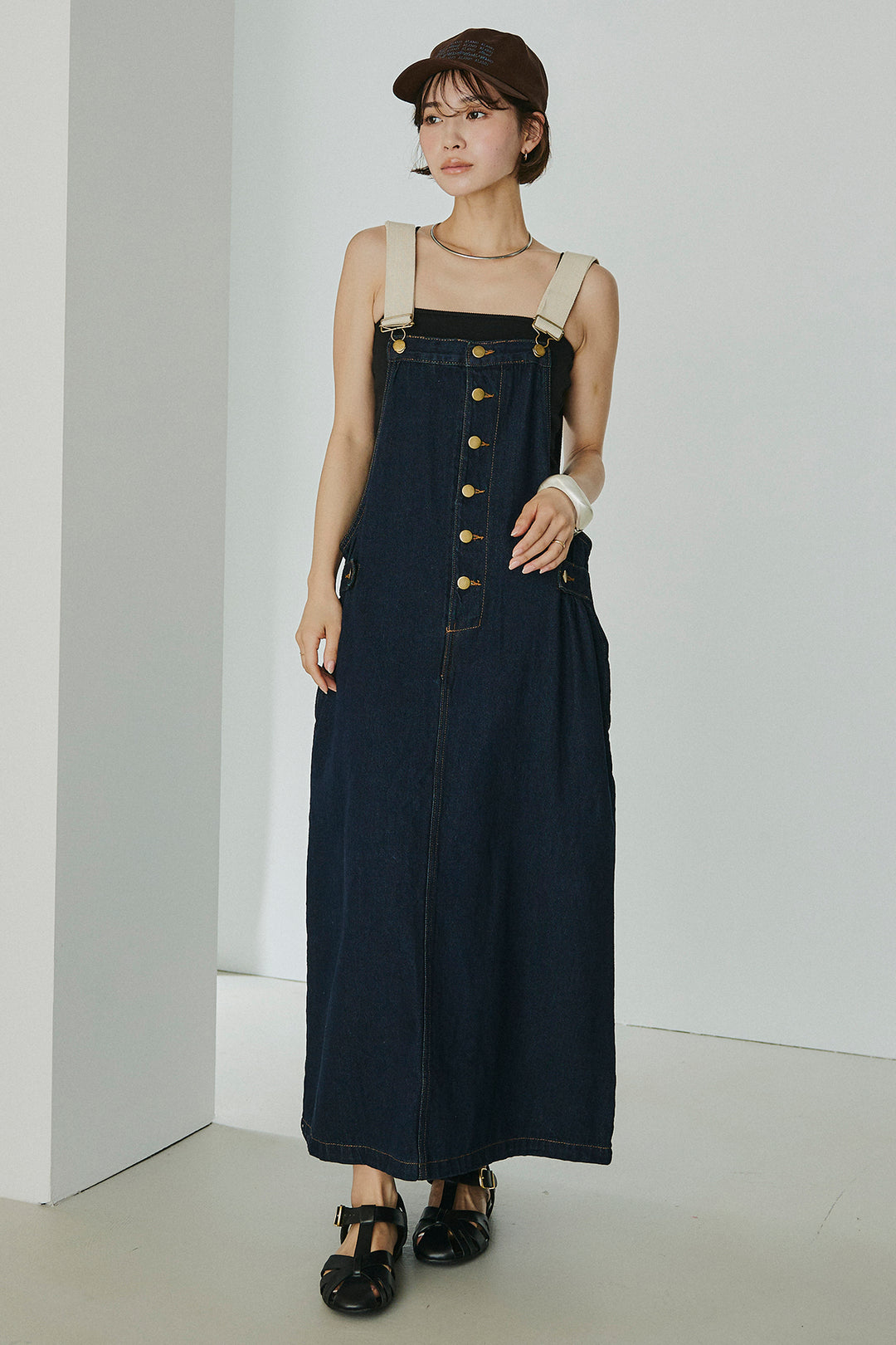 [SET]シアージャガードハーフスリーブテーラードジャケット+配色ショルダーデニムサロペットスカート(2set)